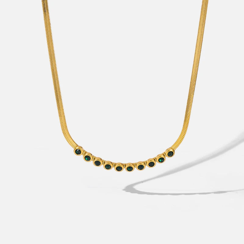 EILIECK 316L Stainless Steel Gold Color Zircon Necklace For Women Simple Style Chain Choker Fashion Wedding Necklaces Jewelry