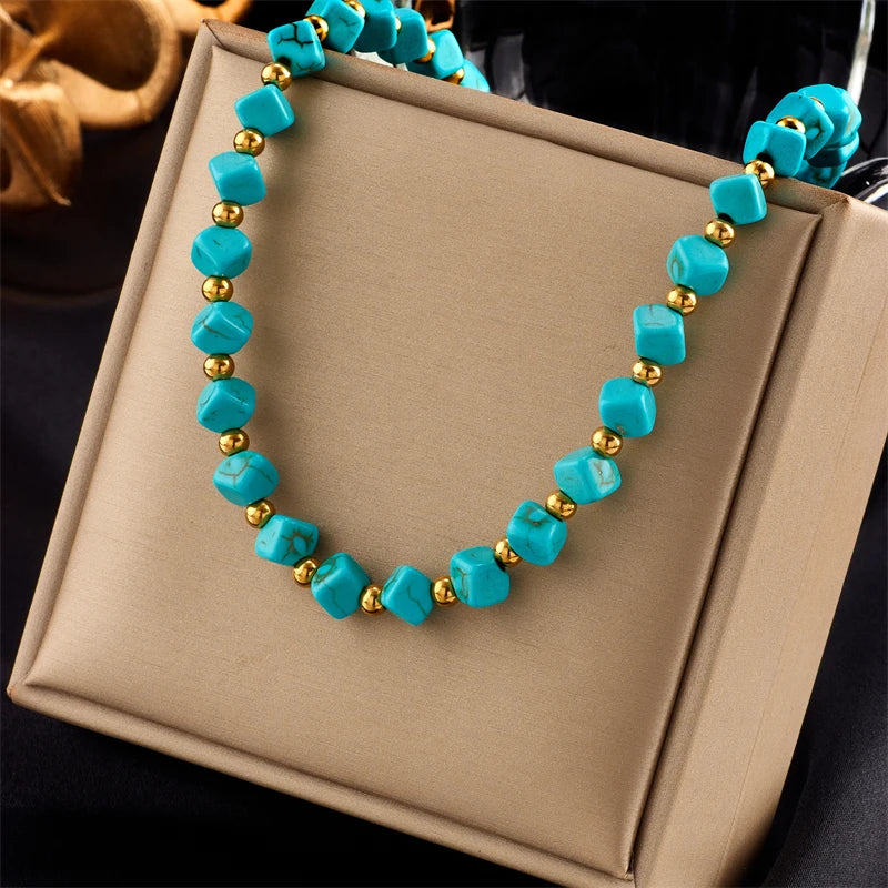 DIEYURO 316L Stainless Steel Green Stone Choker Necklace For Women New Trend Short Chain Girls Torques Jewelry Party Gift Bijoux