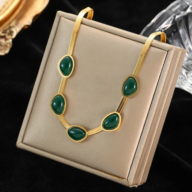 EILIECK 316L Stainless Steel Green Zirconia Crystal Necklace For Women Fashion Luxury Chain Choker Jewelry Party Wedding Gifts
