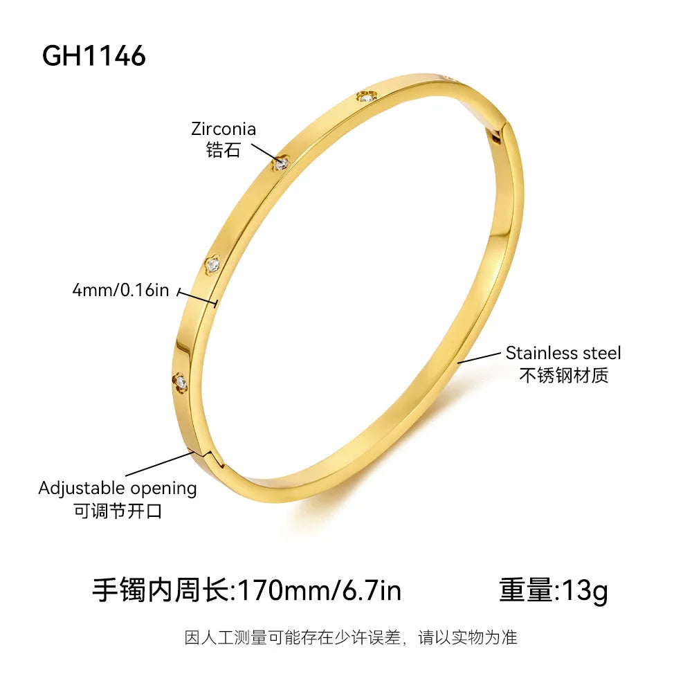 Stainless Steel 18K Gold Plated For Lucky Leaf CZ zircon Bangle Bracelet Set Stackable For Women Crystal clover Jewelry Gifts