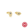 925 Sterling Silver Blue Zircon Evil Eye Stud Earrings for Women Hamsa Fatima's Hand Turkish Eye Earrings Piercing Jewelry