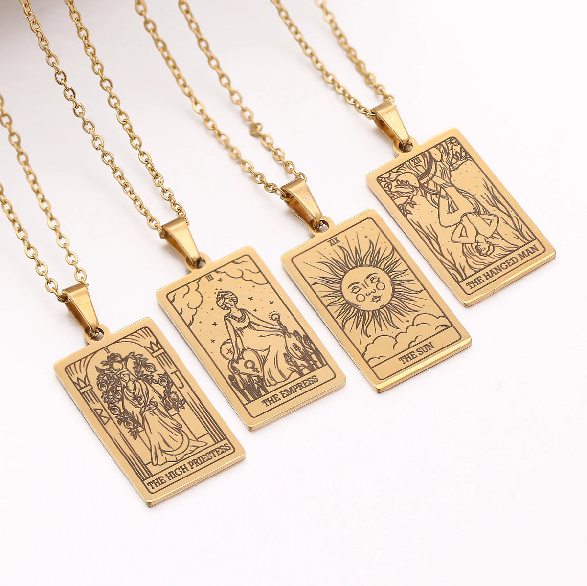 Tarot Card Necklace Stainless Steel Amulet Lucky Tarot Jewelry Women Choker Magician/Star/Moon/Sun Pendants Necklaces Wholesale
