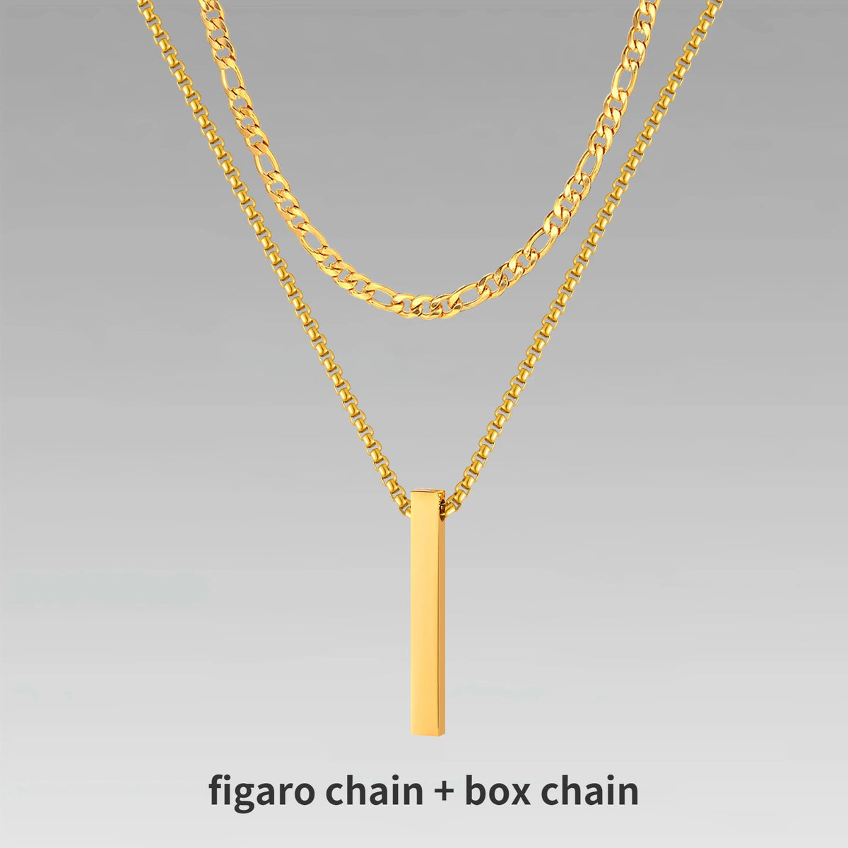 Vnox 3D Vertical Bar Necklaces for Men, Layering Stainless Steel Geometric Pendant, Layered Wheat Rope Cuban Chain, Boy Collar