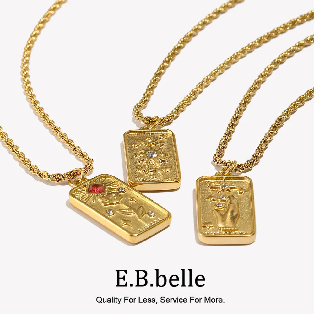 E.B.belle Stainless Steel Tarnish Free Jewelry Tarot Necklace Star Moon Rose Sun Design Pendant Waterproof Necklaces For Women