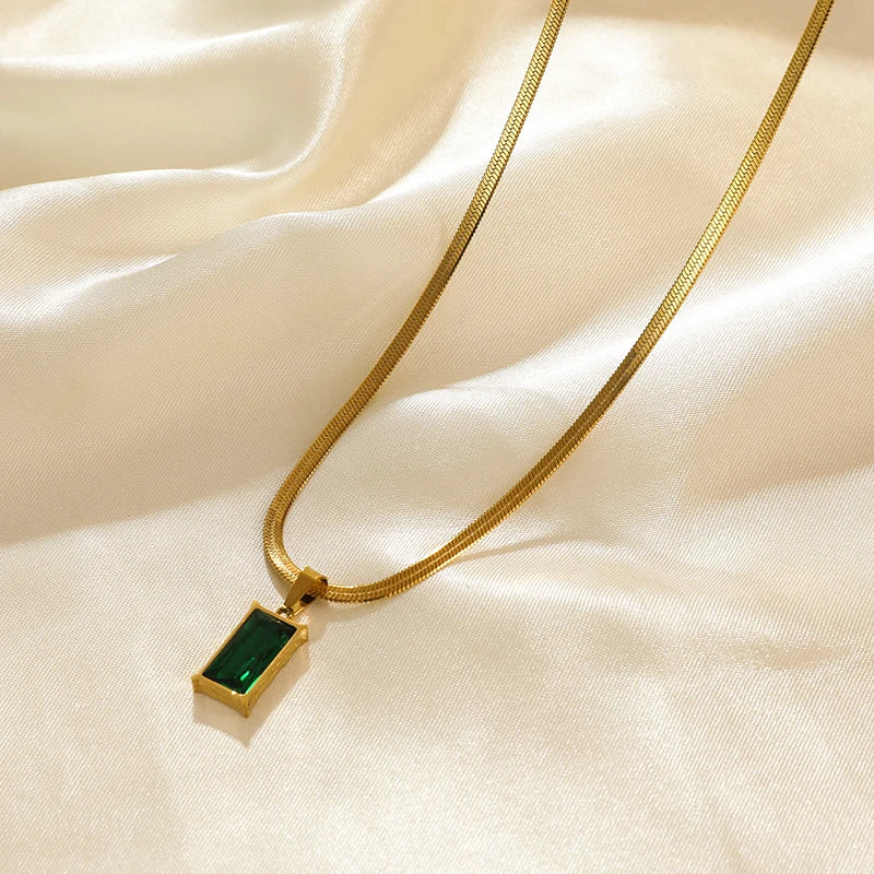 EILIECK 316L Stainless Steel Green Zirconia Crystal Necklace For Women Fashion Luxury Chain Choker Jewelry Party Wedding Gifts