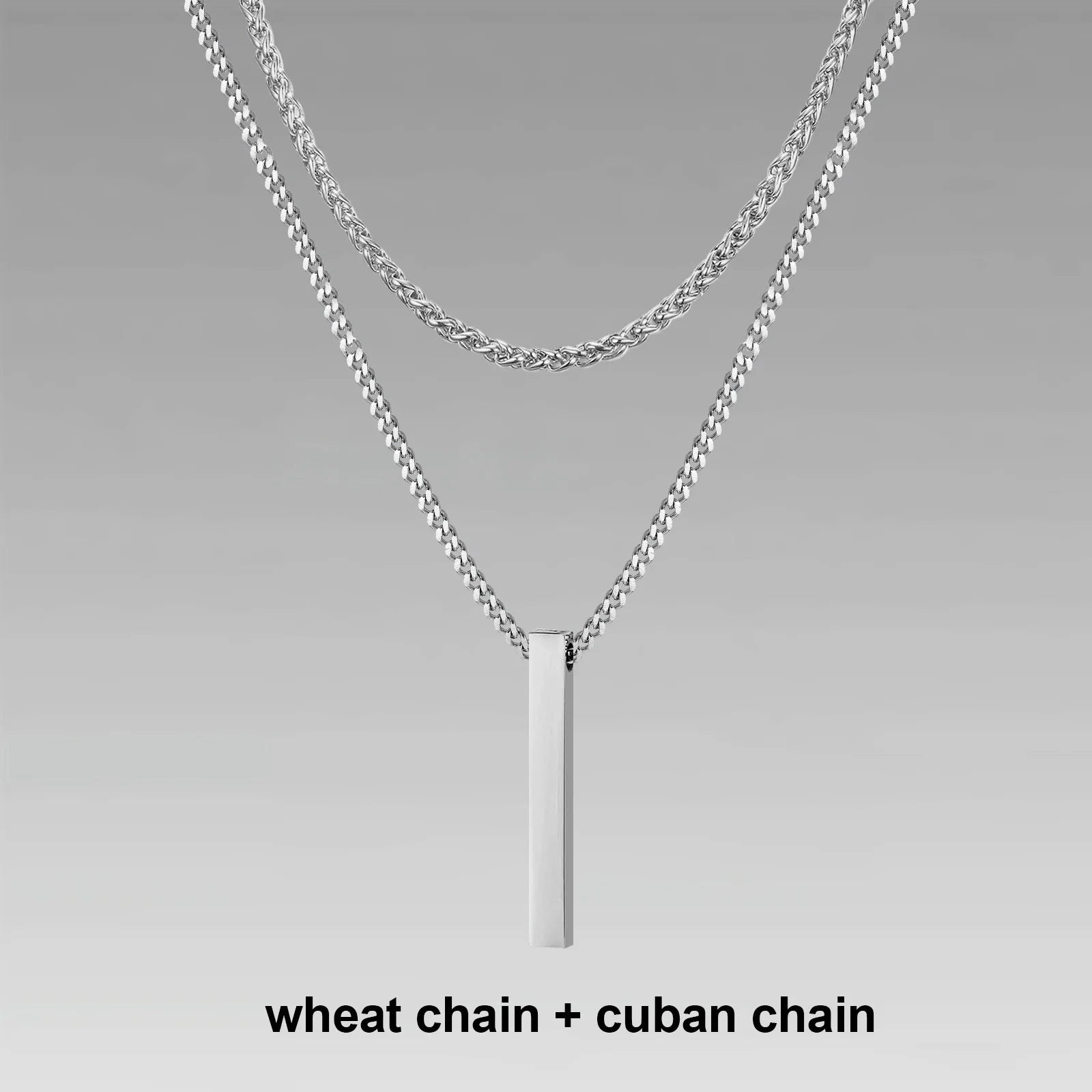Vnox 3D Vertical Bar Necklaces for Men, Layering Stainless Steel Geometric Pendant, Layered Wheat Rope Cuban Chain, Boy Collar