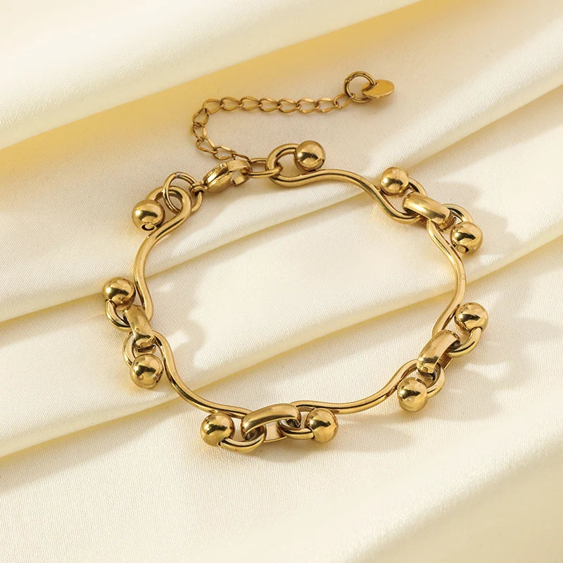 EILIECK 316L Stainless Steel Gold Color Bracelet Bangle Jewelry Charm Metal Texture 18 K Plated Heart Wrist Chain for Women