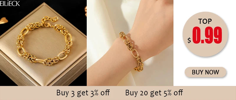 EILIECK 316L Stainless Steel Gold Color Bracelet Bangle Jewelry Charm Metal Texture 18 K Plated Heart Wrist Chain for Women