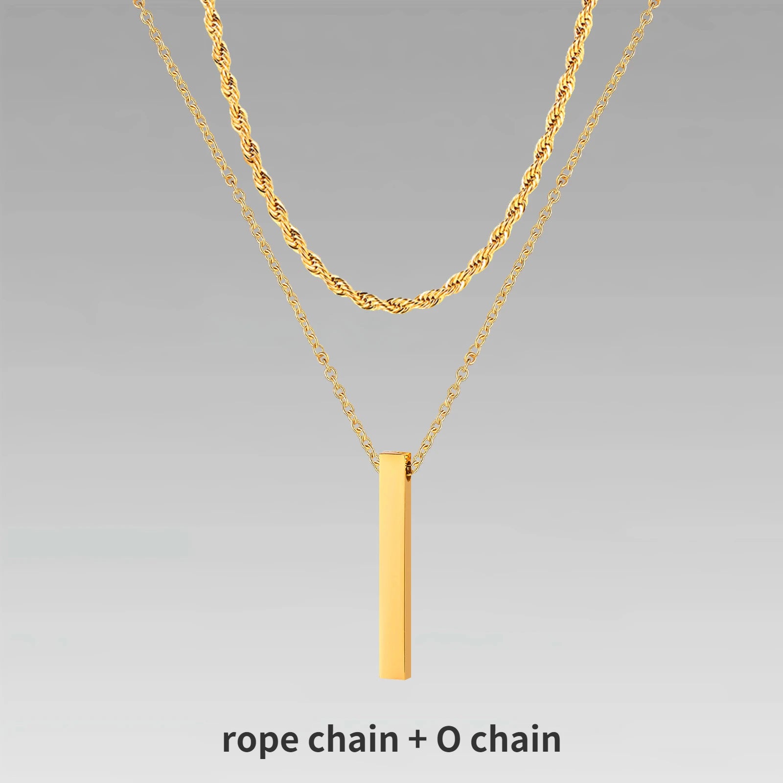 Vnox 3D Vertical Bar Necklaces for Men, Layering Stainless Steel Geometric Pendant, Layered Wheat Rope Cuban Chain, Boy Collar