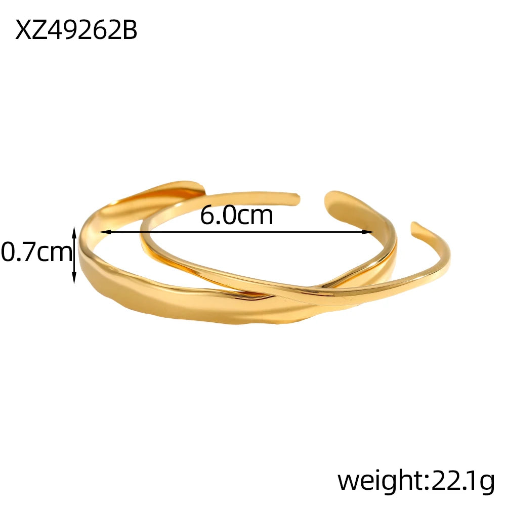 New Gold PVD Plated Two Tone Cuff Open Bangle Non Tarnish Geometric Waterproof Fashion Stainless Steel Jewelry for Women
