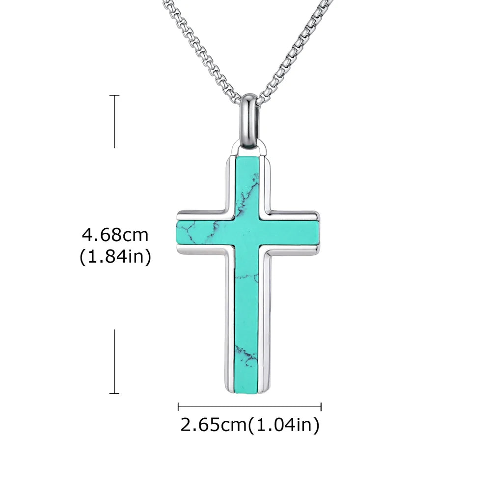 Vnox Turquoise Pendant Necklace for Men, Stainless Steel Box Chain Geometric Square Compass Natural Stone Vintage Jewelry Gift