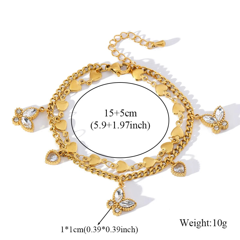 EILIECK 316L Stainless Steel Gold Color Bracelet Bangle Jewelry Charm Metal Texture 18 K Plated Heart Wrist Chain for Women