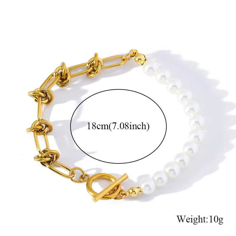 EILIECK 316L Stainless Steel Gold Color Bracelet Bangle Jewelry Charm Metal Texture 18 K Plated Heart Wrist Chain for Women