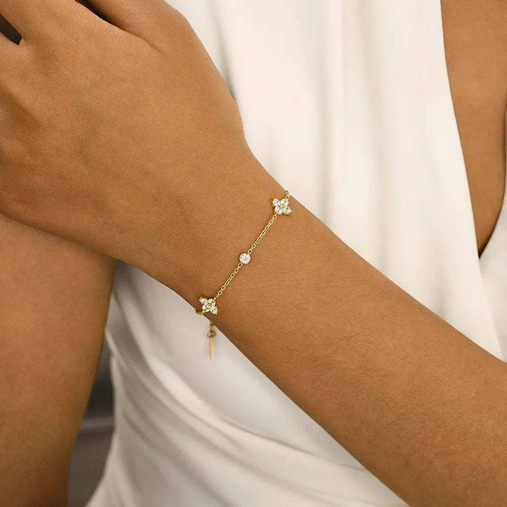 Stainless Steel 18K Gold Plated For Lucky Leaf CZ zircon Bangle Bracelet Set Stackable For Women Crystal clover Jewelry Gifts