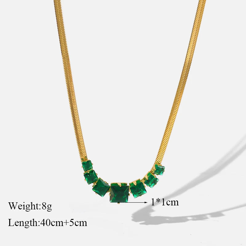 EILIECK 316L Stainless Steel Green Zirconia Crystal Necklace For Women Fashion Luxury Chain Choker Jewelry Party Wedding Gifts
