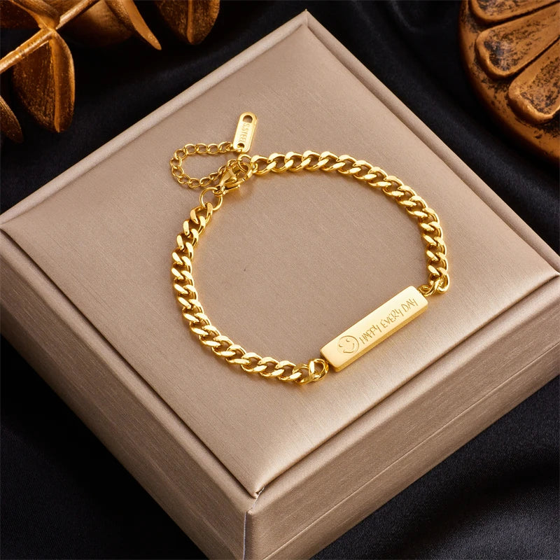 DIEYURO 316L Stainless Steel Gold Color Charm Bangle Bracelet For Women New Trend Rustproof Wrist Jewelry Party Gifts Bijoux