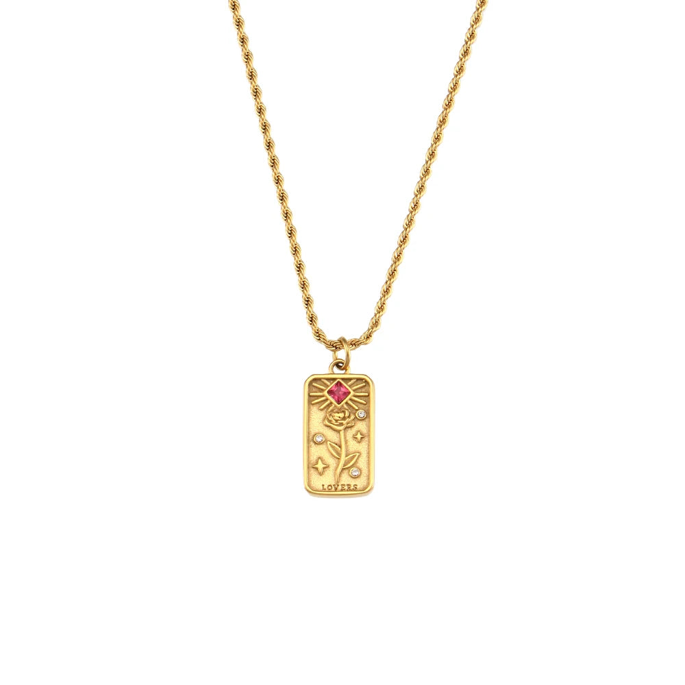 E.B.belle Stainless Steel Tarnish Free Jewelry Tarot Necklace Star Moon Rose Sun Design Pendant Waterproof Necklaces For Women