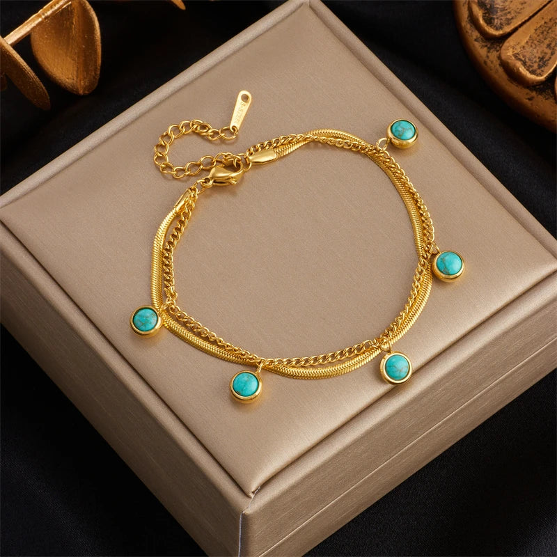 DIEYURO 316L Stainless Steel Gold Color Charm Bangle Bracelet For Women New Trend Rustproof Wrist Jewelry Party Gifts Bijoux