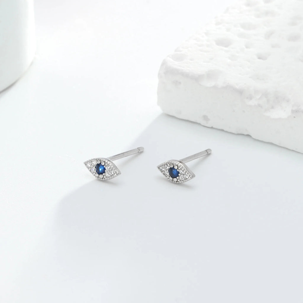 925 Sterling Silver Blue Zircon Evil Eye Stud Earrings for Women Hamsa Fatima's Hand Turkish Eye Earrings Piercing Jewelry