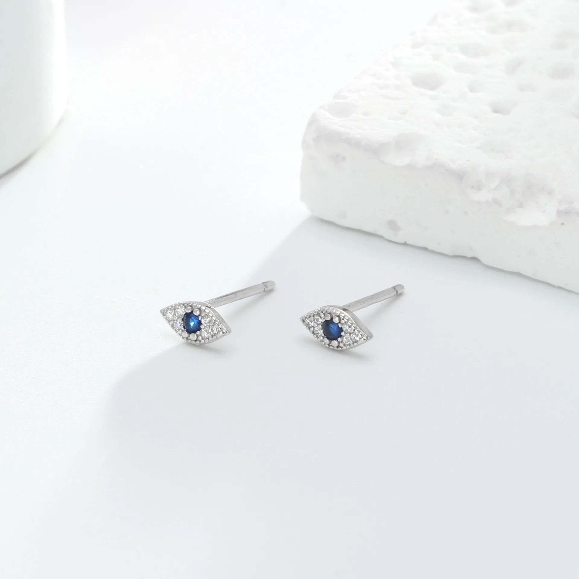 925 Sterling Silver Blue Zircon Evil Eye Stud Earrings for Women Hamsa Fatima's Hand Turkish Eye Earrings Piercing Jewelry