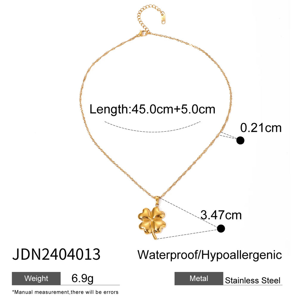 Uworld Lucky Flower Pendant Stainless Steel Gold Color Necklace Rust Proof Waterproof Statement Stylish Jewelry 2024