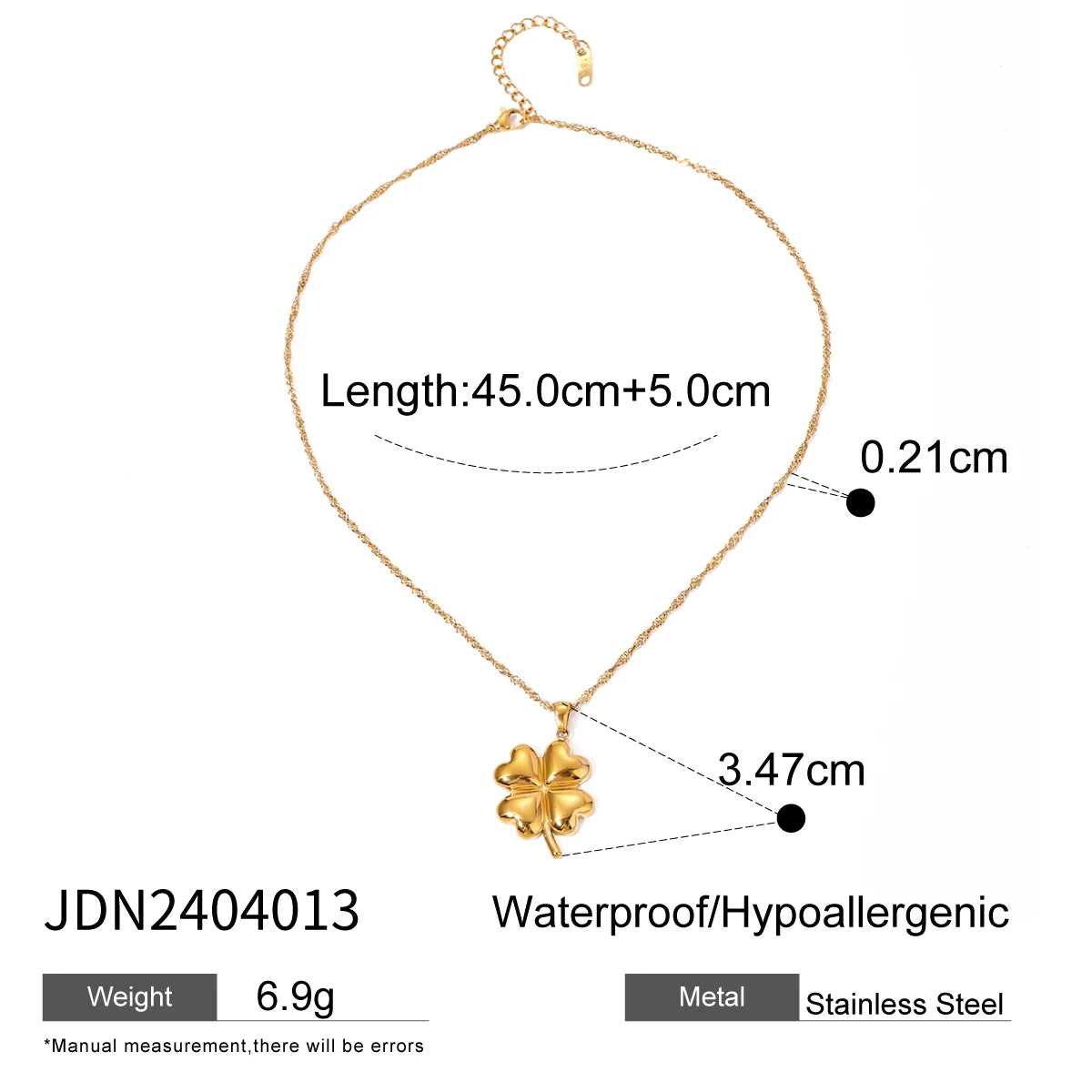 Uworld Lucky Flower Pendant Stainless Steel Gold Color Necklace Rust Proof Waterproof Statement Stylish Jewelry 2024