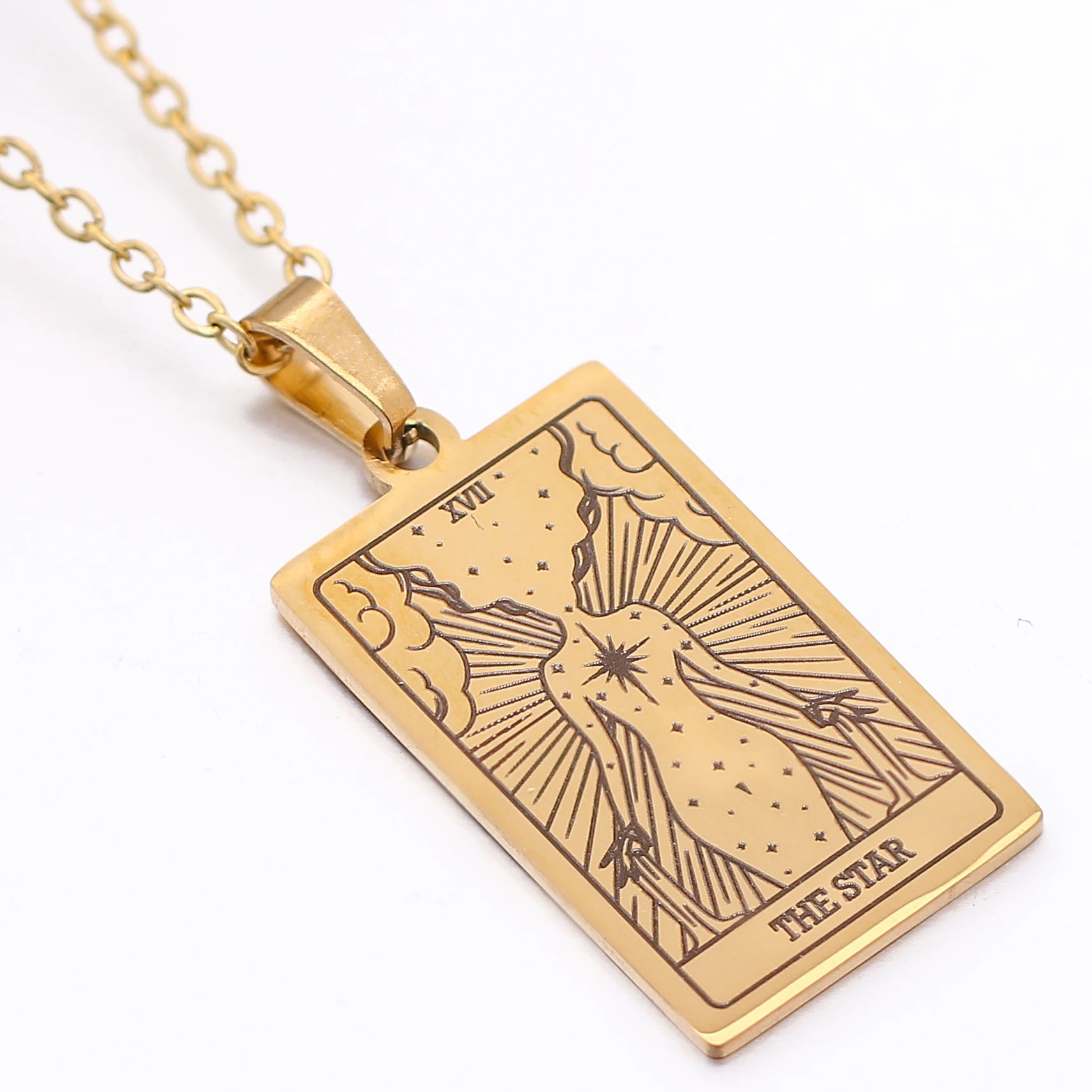 Tarot Card Necklace Stainless Steel Amulet Lucky Tarot Jewelry Women Choker Magician/Star/Moon/Sun Pendants Necklaces Wholesale