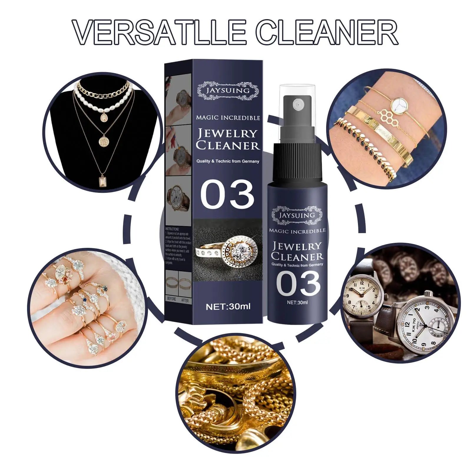 Jewelry Cleaner Cleaning Solution Tarnish Remover Stain-free Smooth Diamonds Gold Jewelry Clean Liquid Polishing Spray Kits