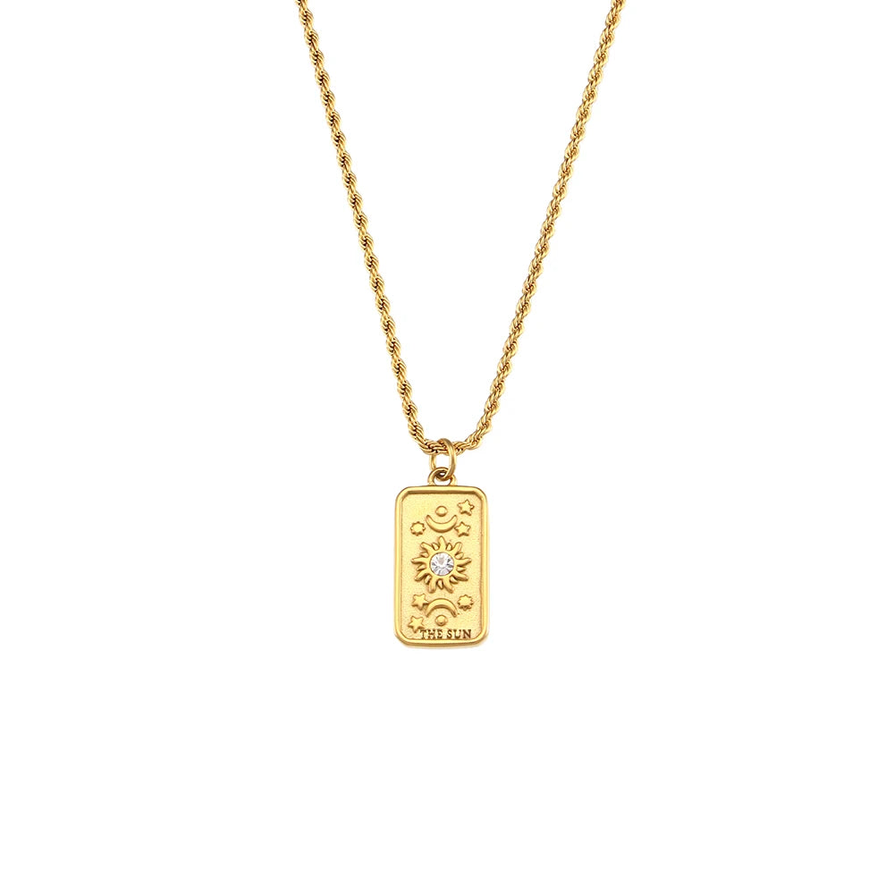 E.B.belle Stainless Steel Tarnish Free Jewelry Tarot Necklace Star Moon Rose Sun Design Pendant Waterproof Necklaces For Women