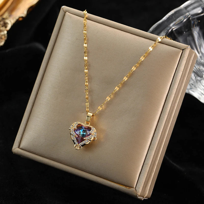 EILIECK 316L Stainless Steel Gold Color Zircon Necklace For Women Simple Style Chain Choker Fashion Wedding Necklaces Jewelry