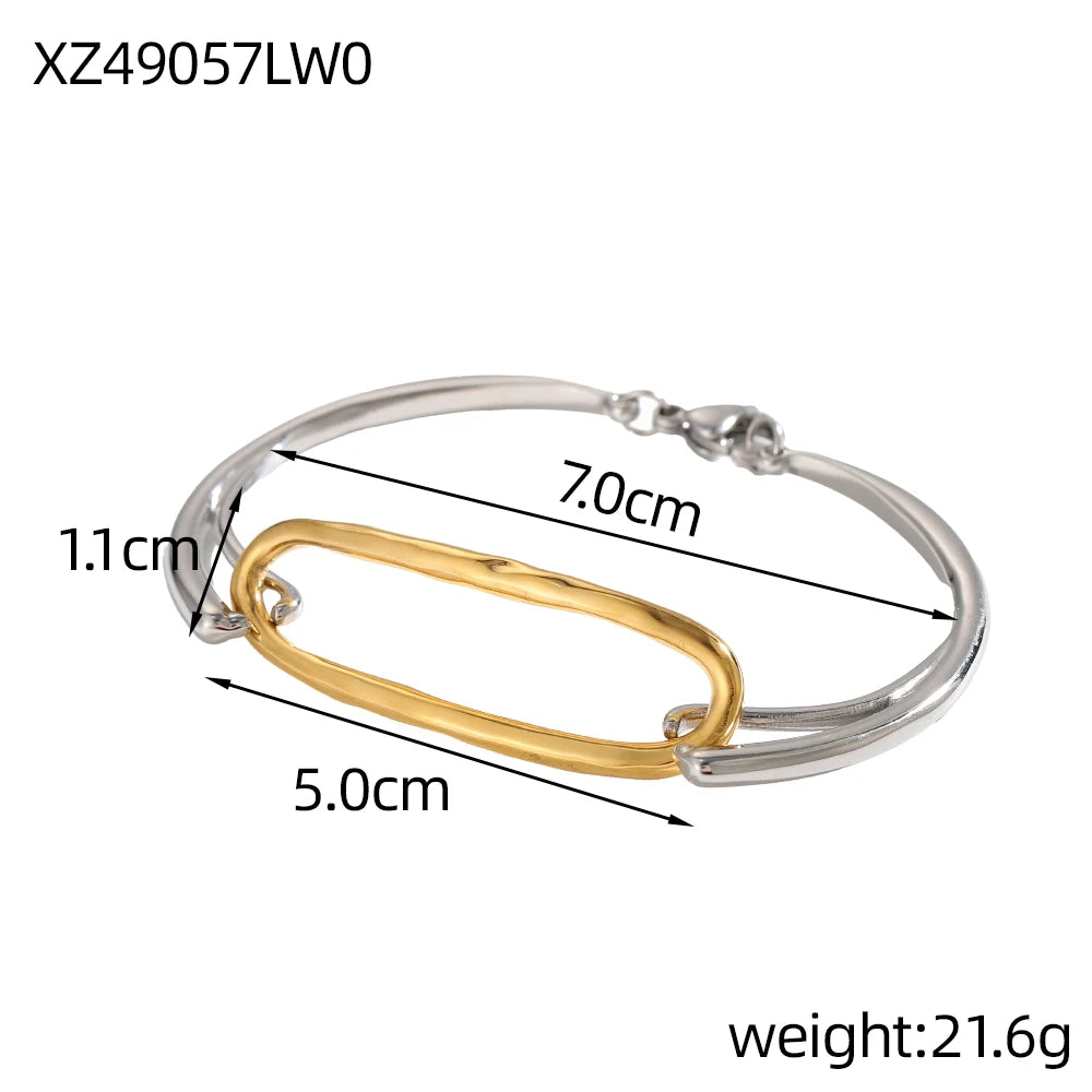 New Gold PVD Plated Two Tone Cuff Open Bangle Non Tarnish Geometric Waterproof Fashion Stainless Steel Jewelry for Women