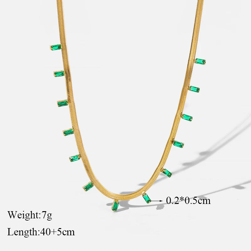 EILIECK 316L Stainless Steel Green Zirconia Crystal Necklace For Women Fashion Luxury Chain Choker Jewelry Party Wedding Gifts
