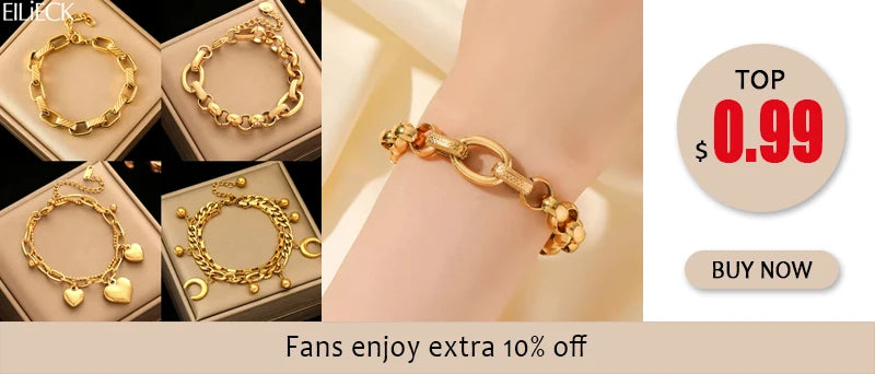 EILIECK 316L Stainless Steel Gold Color Bracelet Bangle Jewelry Charm Metal Texture 18 K Plated Heart Wrist Chain for Women