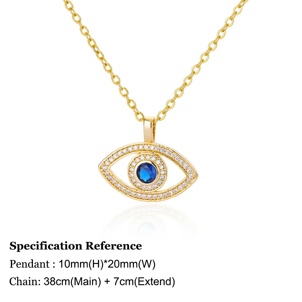 Zircon Blue Evil Eye Necklace for Women Gold Color Stainless Steel Turkish Eye Pendant Necklaces Lucky Jewelry Gift collier femm
