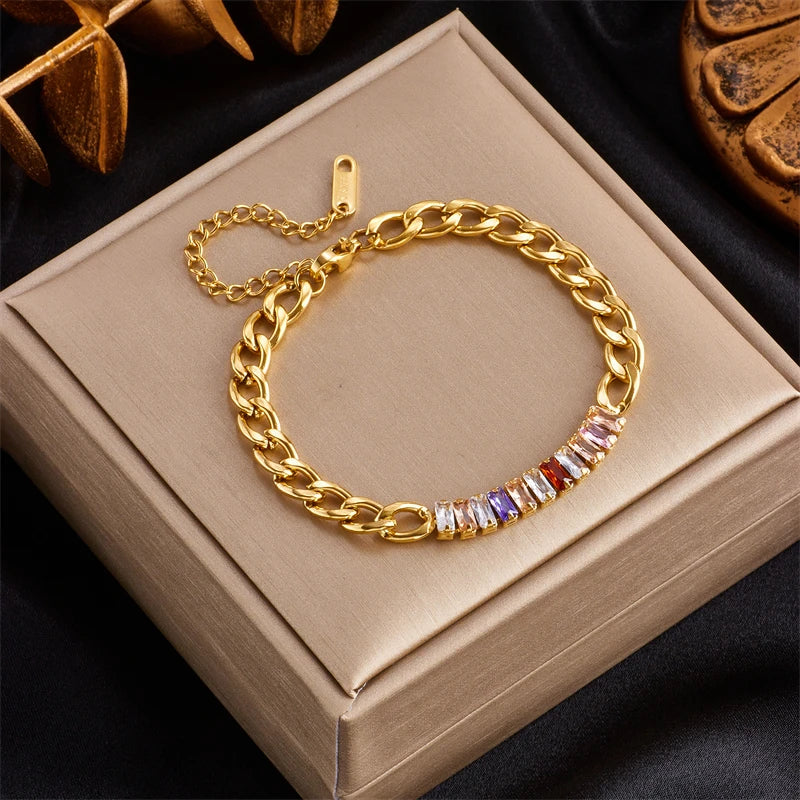 DIEYURO 316L Stainless Steel Gold Color Charm Bangle Bracelet For Women New Trend Rustproof Wrist Jewelry Party Gifts Bijoux