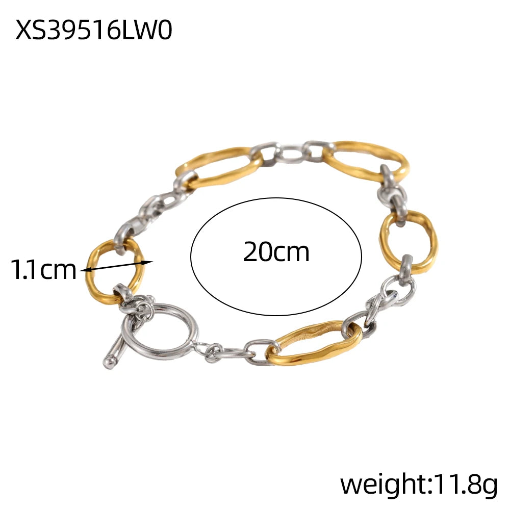 New Gold PVD Plated Two Tone Cuff Open Bangle Non Tarnish Geometric Waterproof Fashion Stainless Steel Jewelry for Women