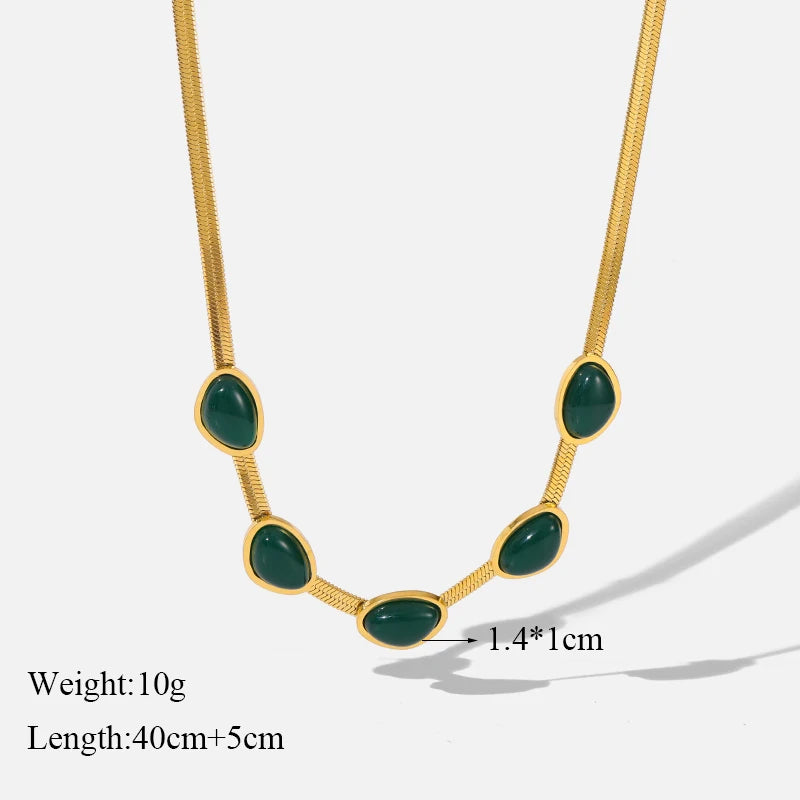 EILIECK 316L Stainless Steel Green Zirconia Crystal Necklace For Women Fashion Luxury Chain Choker Jewelry Party Wedding Gifts