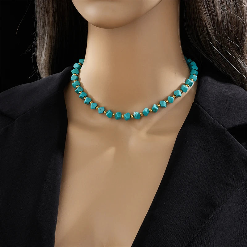 DIEYURO 316L Stainless Steel Green Stone Choker Necklace For Women New Trend Short Chain Girls Torques Jewelry Party Gift Bijoux