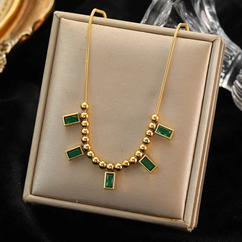 EILIECK 316L Stainless Steel Gold Color Zircon Necklace For Women Simple Style Chain Choker Fashion Wedding Necklaces Jewelry