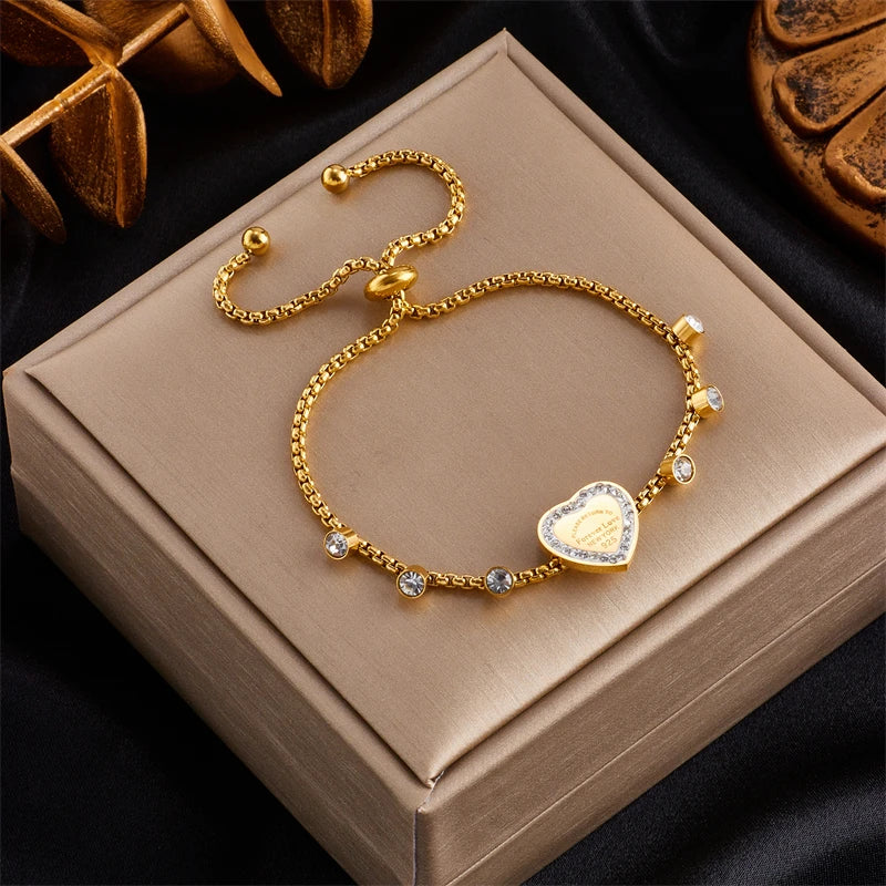 DIEYURO 316L Stainless Steel Gold Color Charm Bangle Bracelet For Women New Trend Rustproof Wrist Jewelry Party Gifts Bijoux