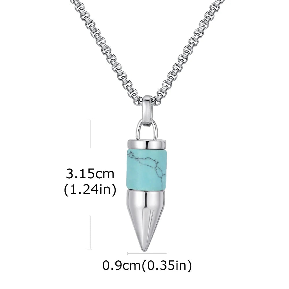 Vnox Turquoise Pendant Necklace for Men, Stainless Steel Box Chain Geometric Square Compass Natural Stone Vintage Jewelry Gift