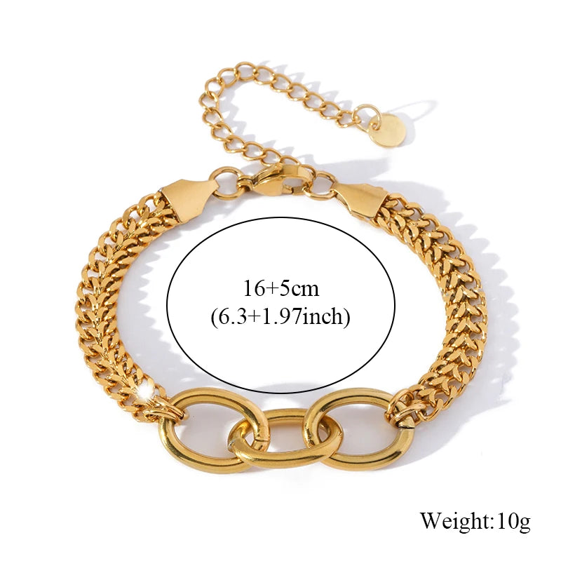 EILIECK 316L Stainless Steel Gold Color Bracelet Bangle Jewelry Charm Metal Texture 18 K Plated Heart Wrist Chain for Women