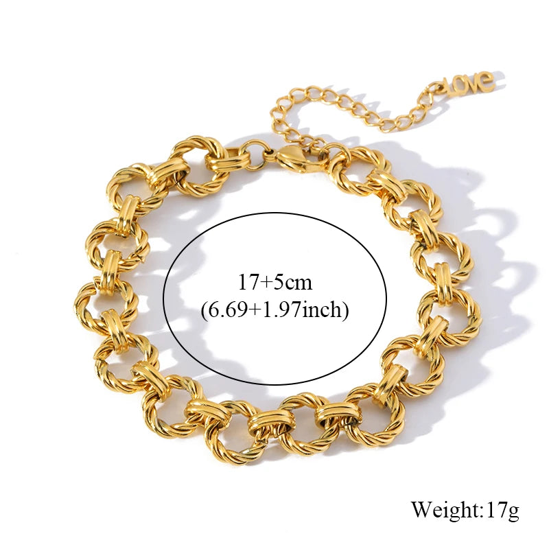 EILIECK 316L Stainless Steel Gold Color Bracelet Bangle Jewelry Charm Metal Texture 18 K Plated Heart Wrist Chain for Women