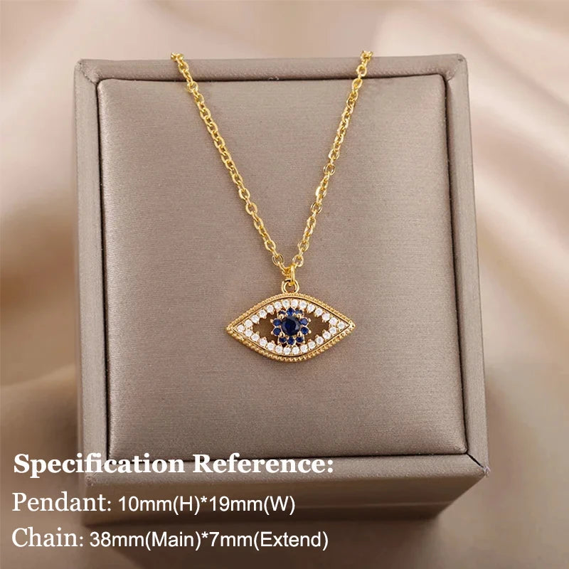 Zircon Blue Evil Eye Necklace for Women Gold Color Stainless Steel Turkish Eye Pendant Necklaces Lucky Jewelry Gift collier femm