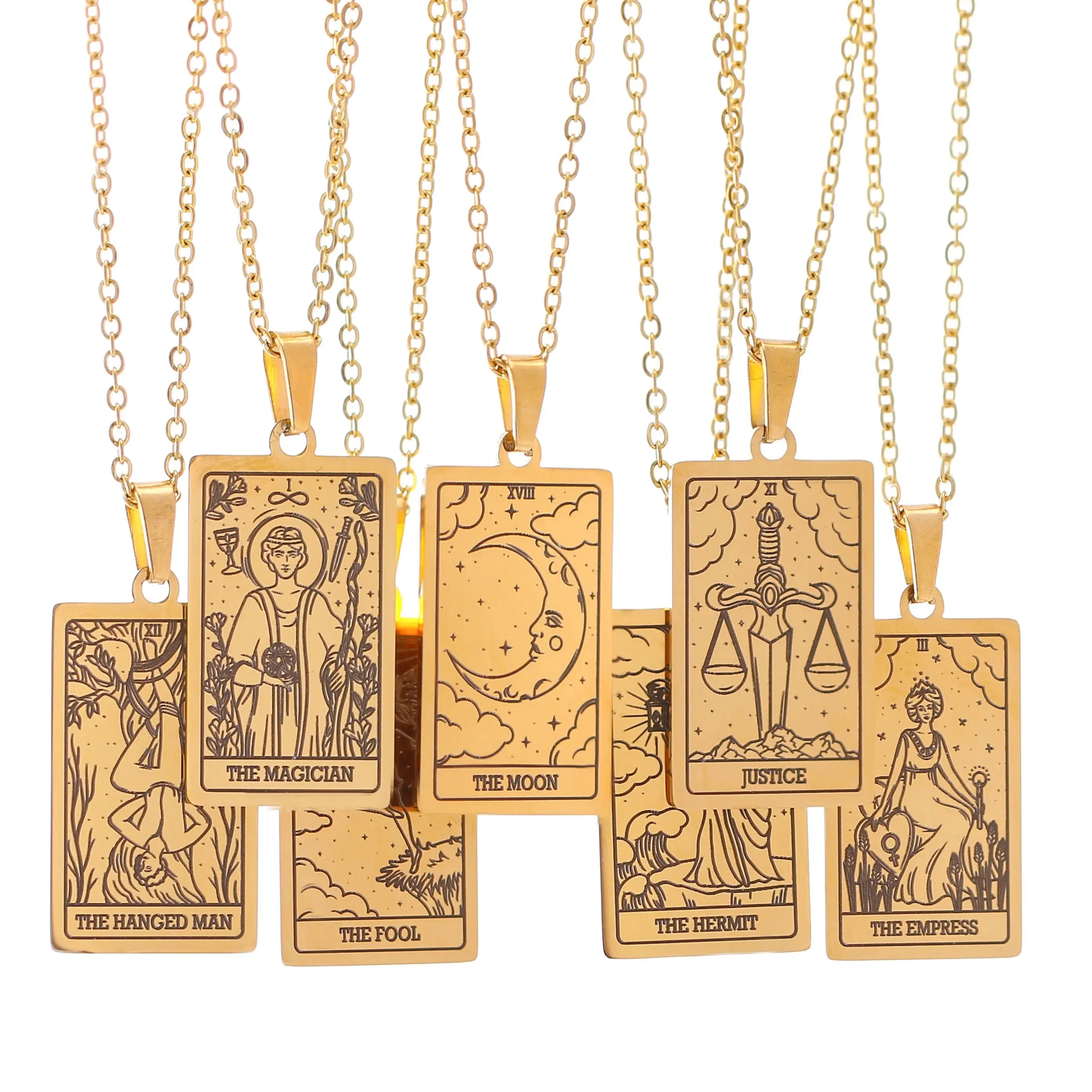 Tarot Card Necklace Stainless Steel Amulet Lucky Tarot Jewelry Women Choker Magician/Star/Moon/Sun Pendants Necklaces Wholesale