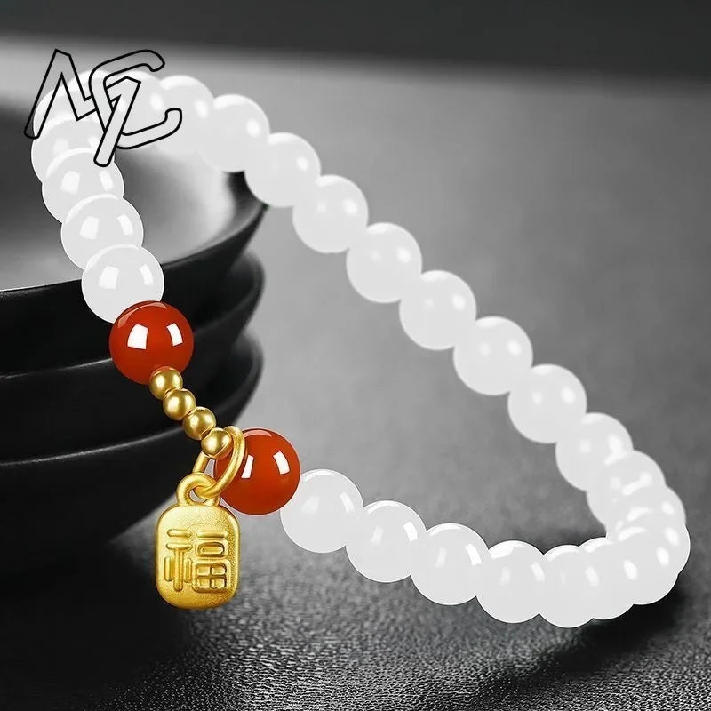 Natural Green Jade Beads Bracelet Jadeite Jewelry Fashion Charm Accessories Hand-Carved Lucky Amulet Gifts for Women Her Men