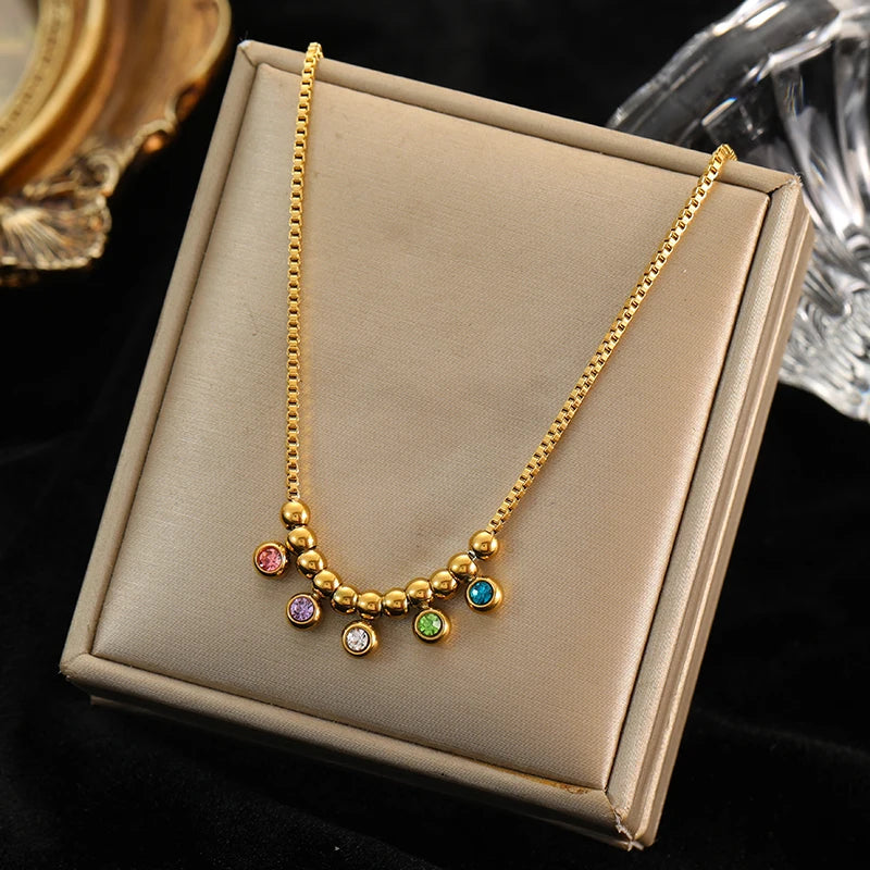 EILIECK 316L Stainless Steel Gold Color Zircon Necklace For Women Simple Style Chain Choker Fashion Wedding Necklaces Jewelry
