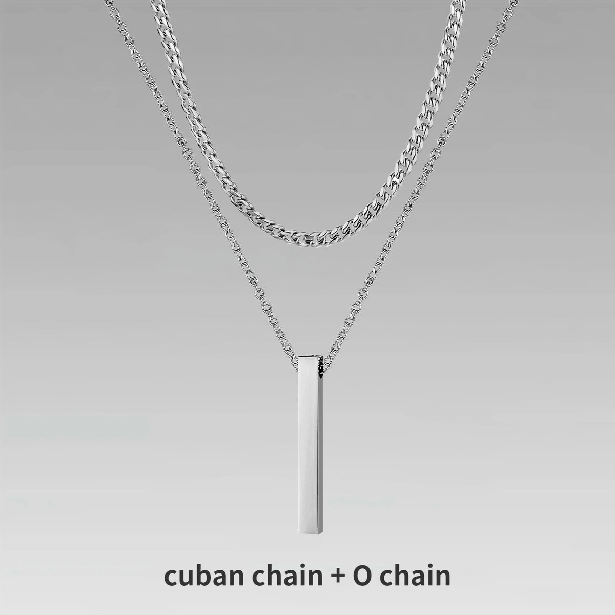 Vnox 3D Vertical Bar Necklaces for Men, Layering Stainless Steel Geometric Pendant, Layered Wheat Rope Cuban Chain, Boy Collar