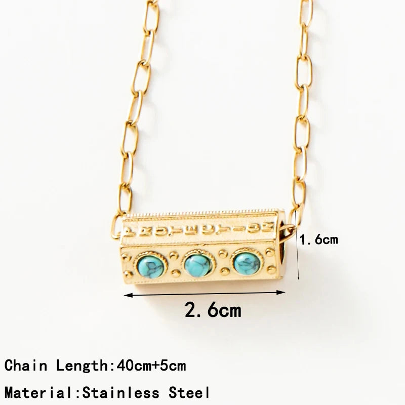 Stainless Steel Snake Chain Round Oval Evil Eye Charms Pendant Neckalce For Women Inlaid Natural Stone Clavicle Necklace Jewelry