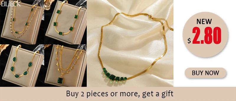 EILIECK 316L Stainless Steel Green Zirconia Crystal Necklace For Women Fashion Luxury Chain Choker Jewelry Party Wedding Gifts